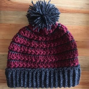 Handmade Burgundy & Gray Star Crochet Hat